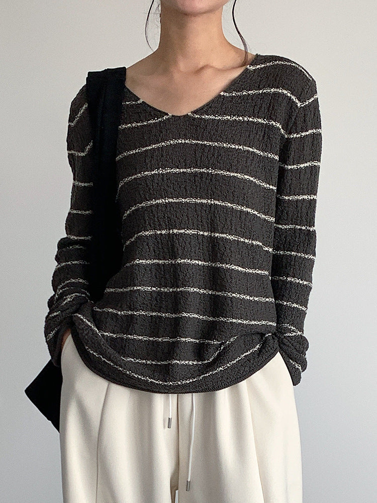 【LD11022】實拍肌理感寬鬆條紋針織衫251110