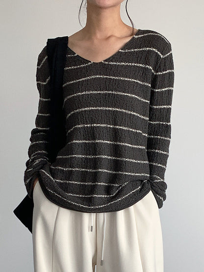 【LD11022】實拍肌理感寬鬆條紋針織衫251110