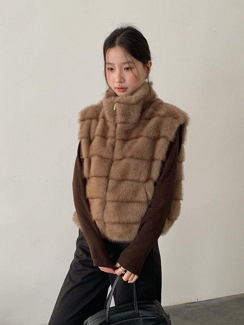 【LD11042】實拍皮毛一體立領拉鍊背心外套251202