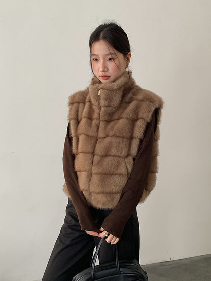 【LD11042】實拍皮毛一體立領拉鍊背心外套251202