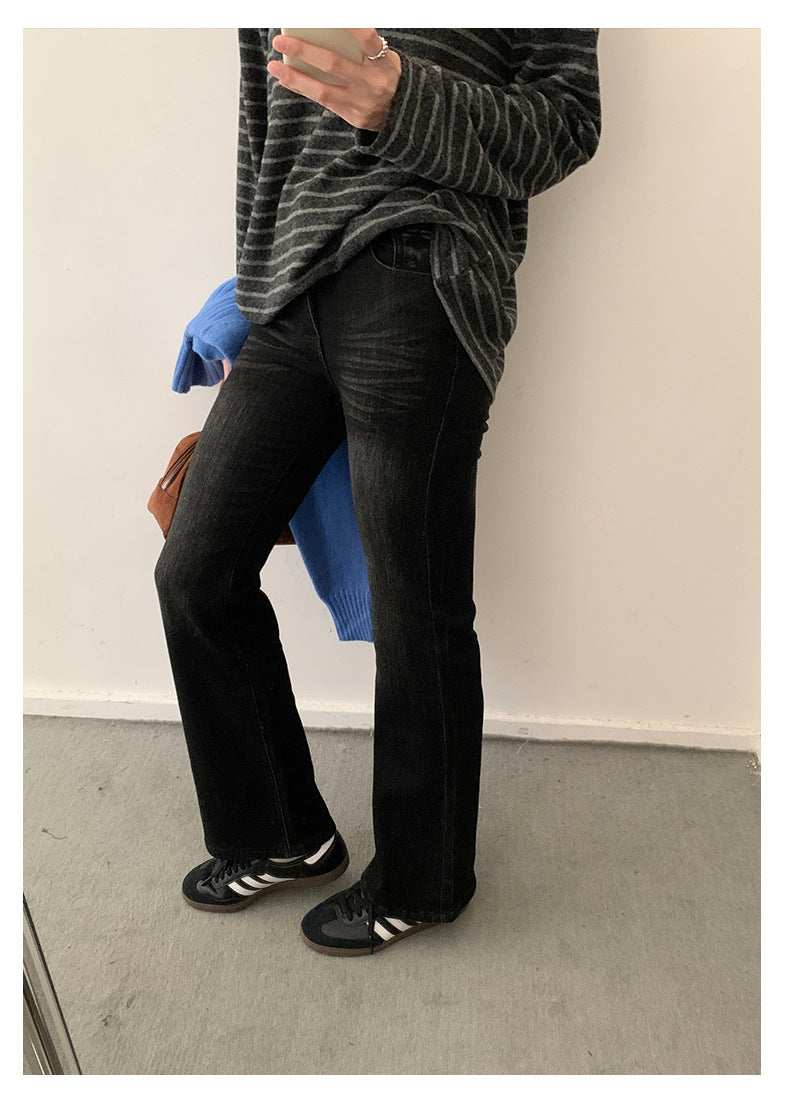 【H560】實拍加厚磨毛高腰微喇牛仔褲251021