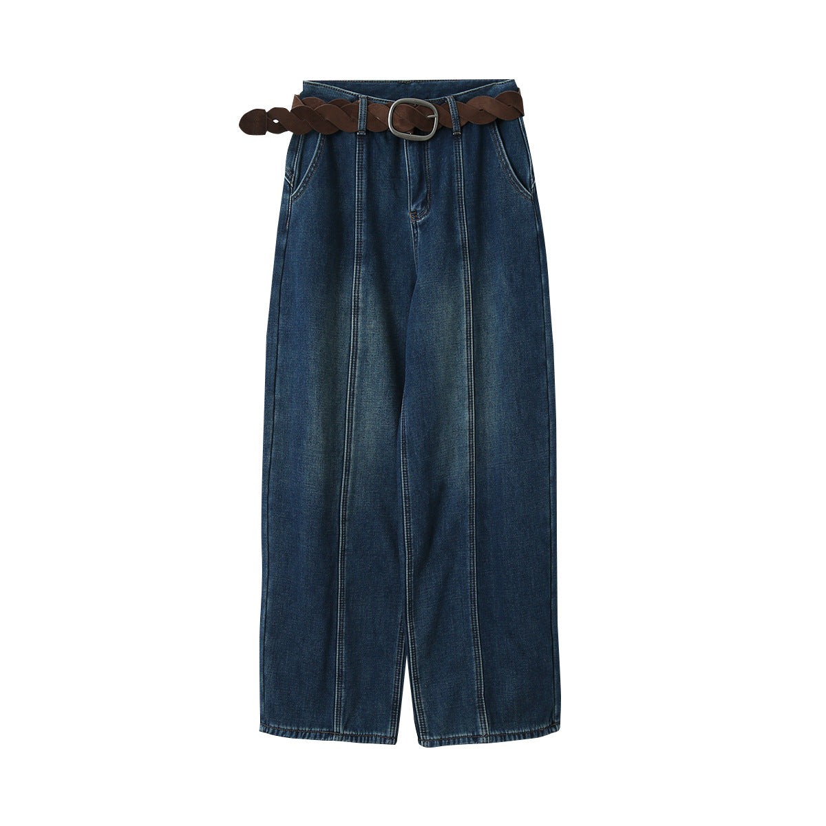 【LD11020】實拍S~XL加絨加厚復古水洗做舊彎刀闊腿牛仔褲251110