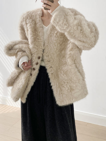 【YH707】實拍高質感毛茸茸仿皮毛保暖一体毛绒外套＋圍巾251113