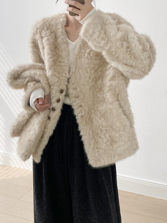 【YH707】實拍高質感毛茸茸仿皮毛保暖一体毛绒外套＋圍巾251113