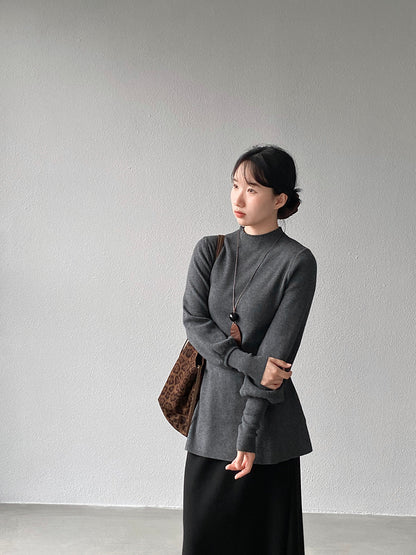 【cimz6652】實拍氣質半高領/V領燈籠袖極簡氣質針織衫251128