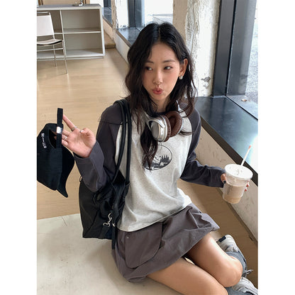 【H5419】實拍韓系美少女工裝褶皺高腰花苞裙250909