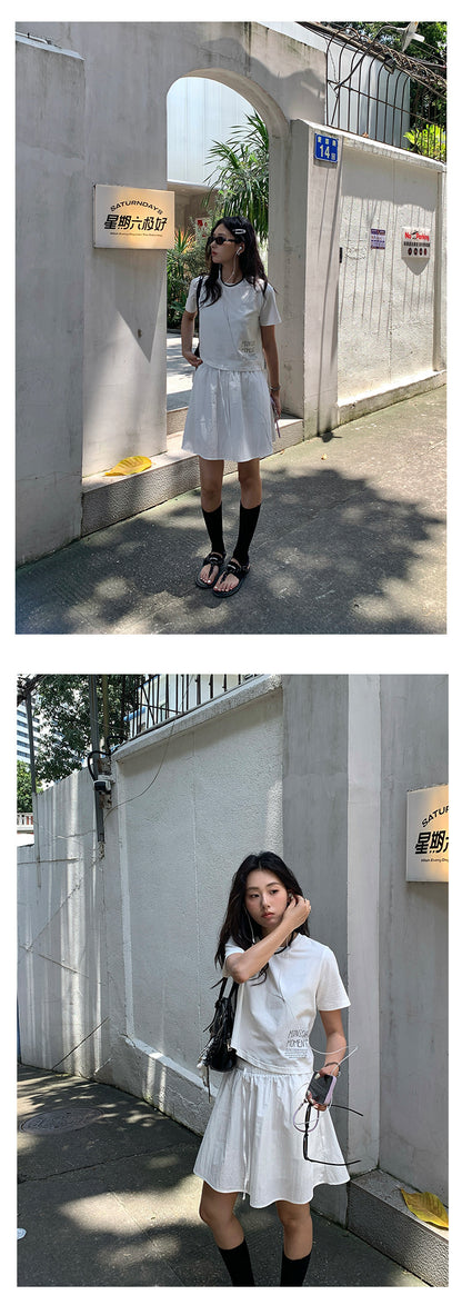 【H5374】實拍夏季清新簡約高腰裙（內含安全褲）250715