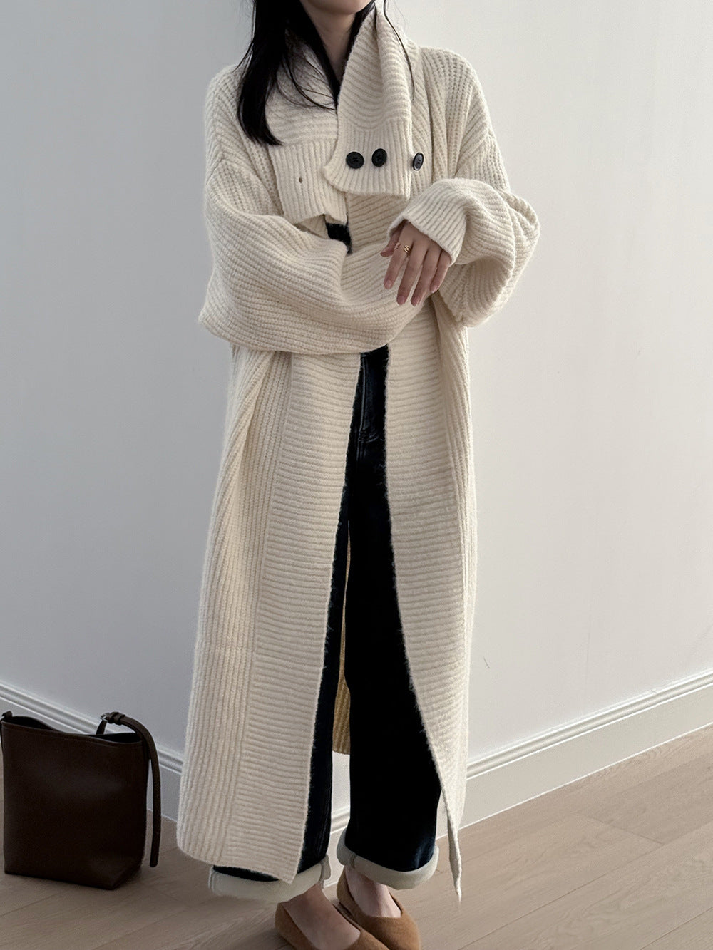 【Y913】實拍大翻領長針織大外套251106