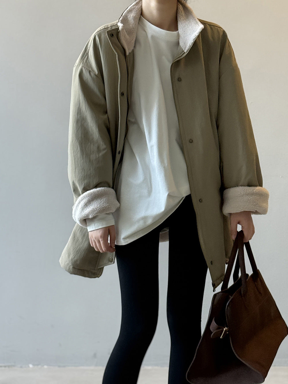 【Y82650】實拍立領帥氣內裡羊羔毛工裝外套251016