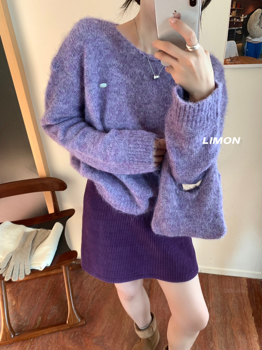 【L6873】實拍檸檬秋冬簡約軟糯保暖毛衣+針織手拎包251117