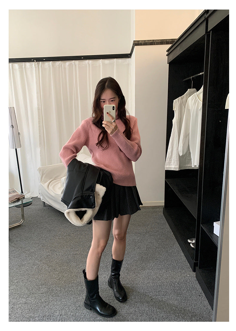 【H5484】實拍秋冬加厚慵懶高領針織毛衣251109