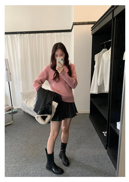 【H5484】實拍秋冬加厚慵懶高領針織毛衣251109