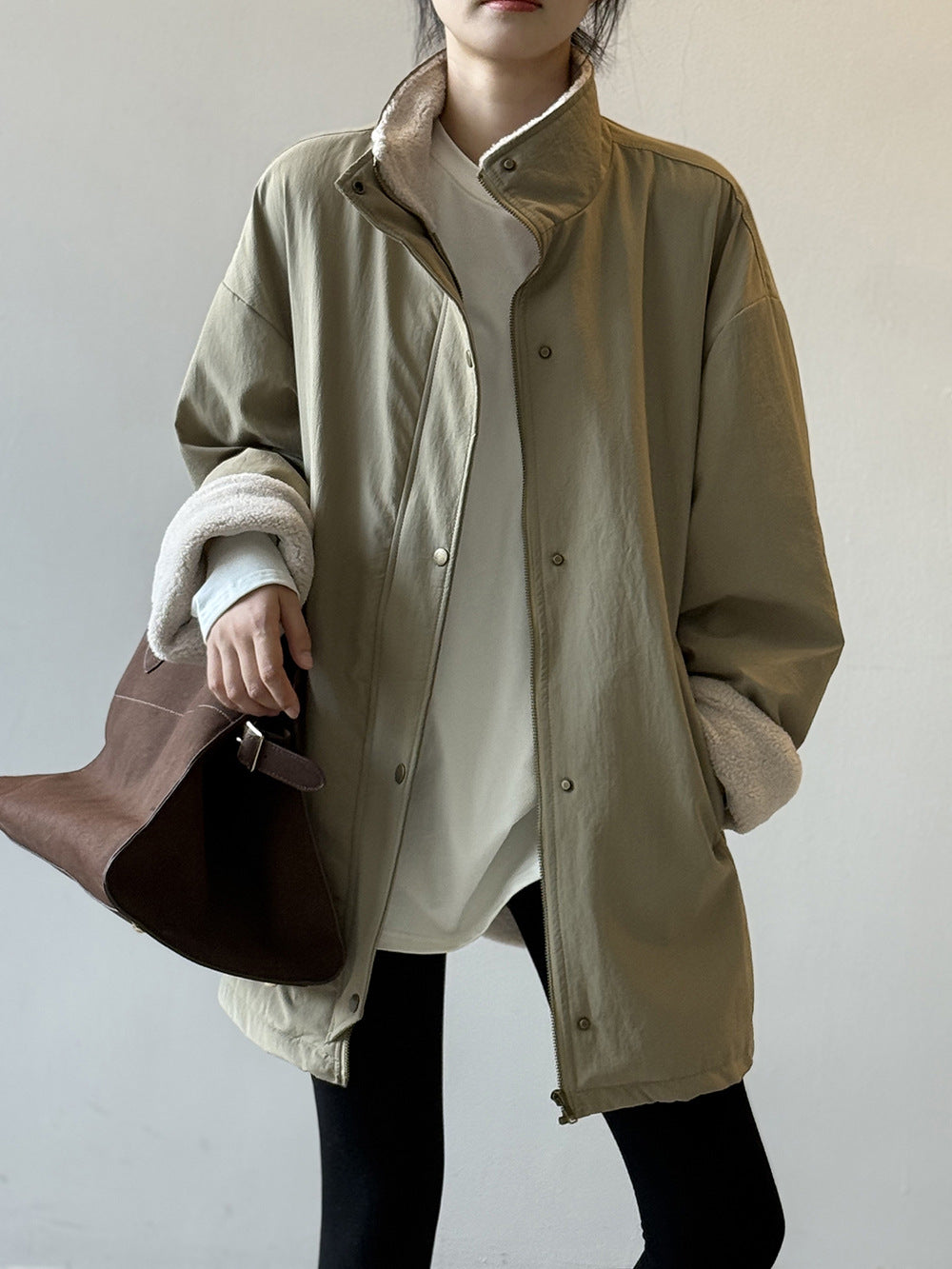 【Y82650】實拍立領帥氣內裡羊羔毛工裝外套251016