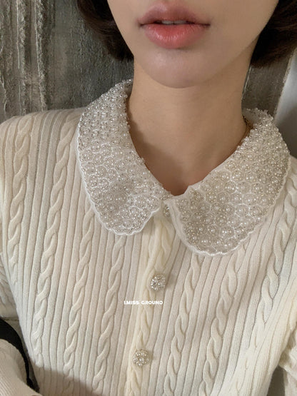 【LH01277】實拍IMISS秋冬法式絕美重工麻花珍珠領針織開襟外套（羊毛33%)251215