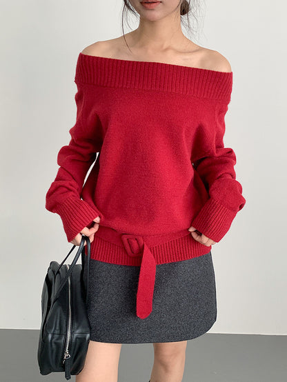 【LD11062】實拍慵懶高級感北極融針織毛衣（可拉一字肩）251209