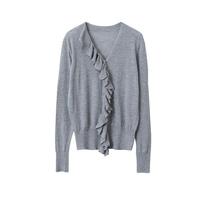 【LD11154】實拍韓系甜美減齡✨設計感荷葉薄款長袖針織衫260317