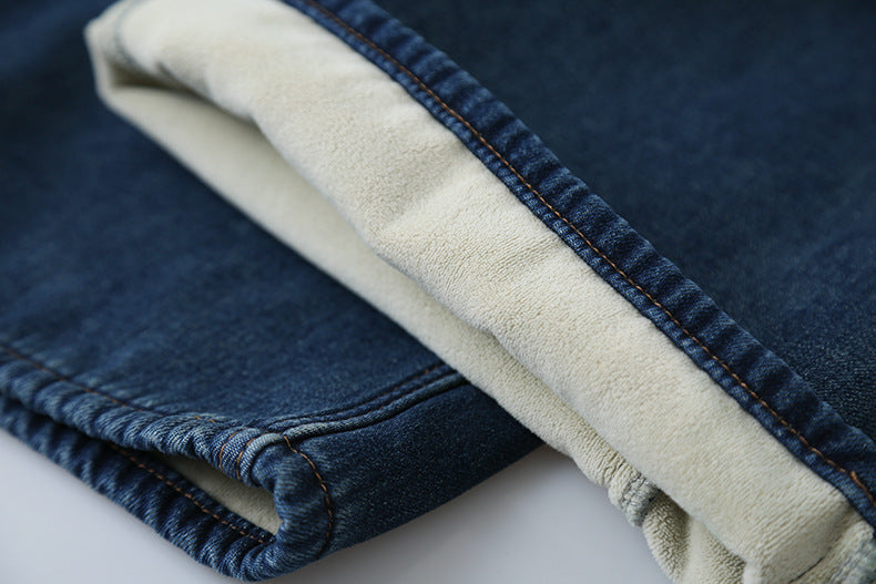 【LD11049】實拍S~XL美式加絨加厚高腰牛仔褲＋皮帶腰包251202