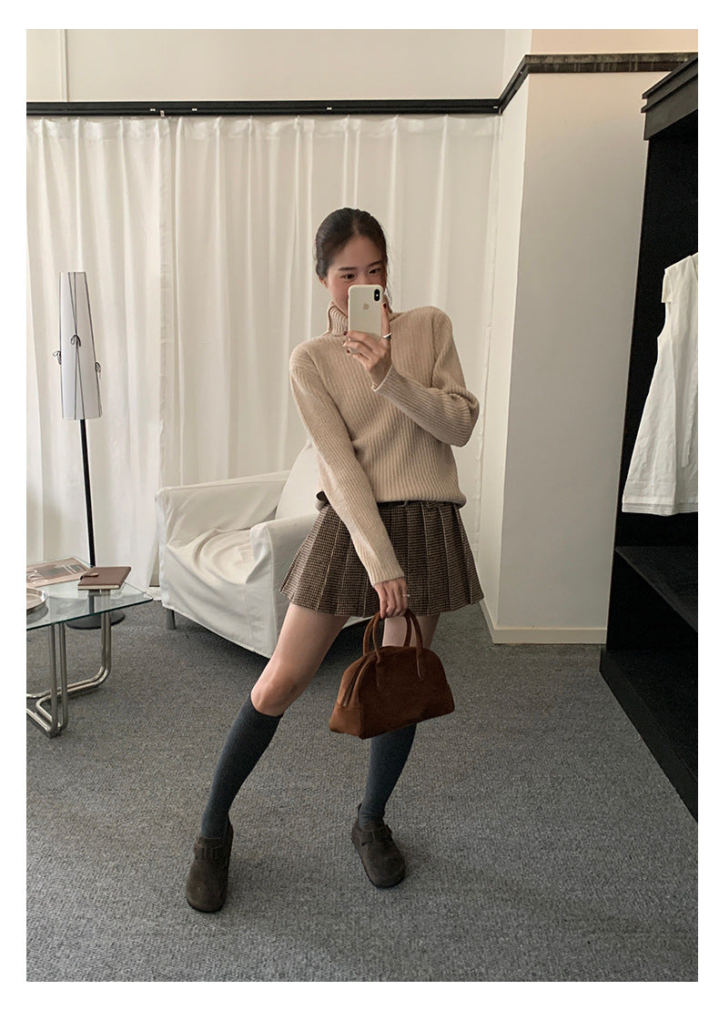 【H5492】實拍S~XL復古學院風磨毛百褶a字裙（內有安全褲）251109