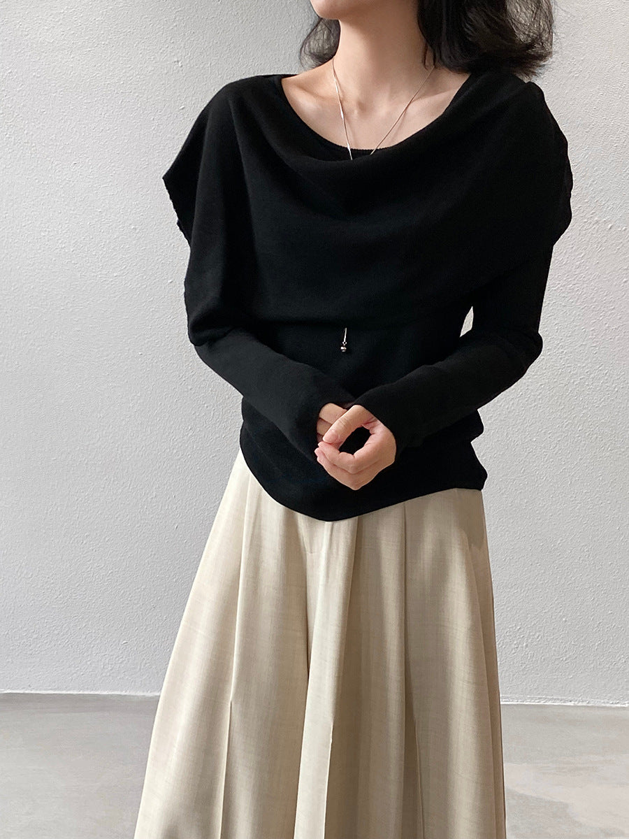 【cim396】實拍慵懶蕩領假2件披肩針織毛衣251030