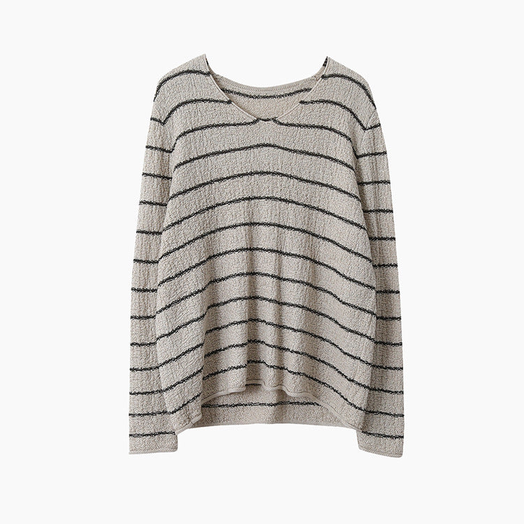 【LD11022】實拍肌理感寬鬆條紋針織衫251110