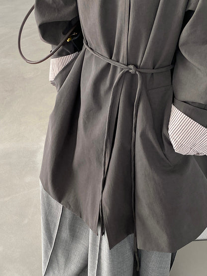 【cim1659】實拍秋冬復古英倫翻領風衣外套＋繫帶251030