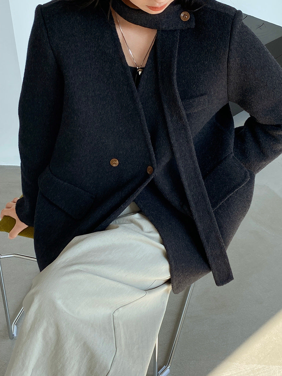 【cimz809】實拍復古雙面羊毛西裝外套+飄帶（羊毛100)251120