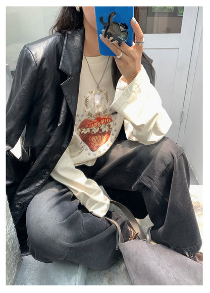 【H5397】實拍韓系甜美少女寬鬆長袖T恤250902