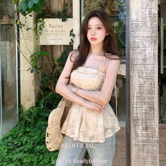 【L26268】實拍仙氣純慾風🌸氣質立體花朵抓皺平口上衣/抹胸260330