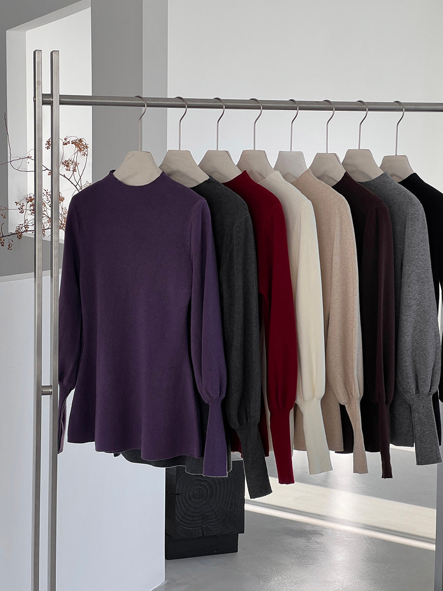 【cimz6652】實拍氣質半高領/V領燈籠袖極簡氣質針織衫251128