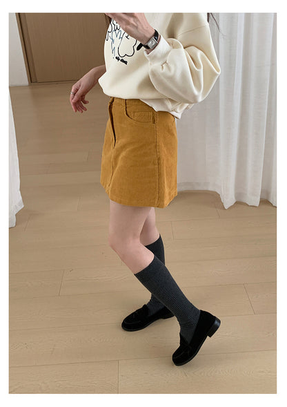 【H562】實拍秋冬S~XL必備復古高腰燈芯絨A字裙251021