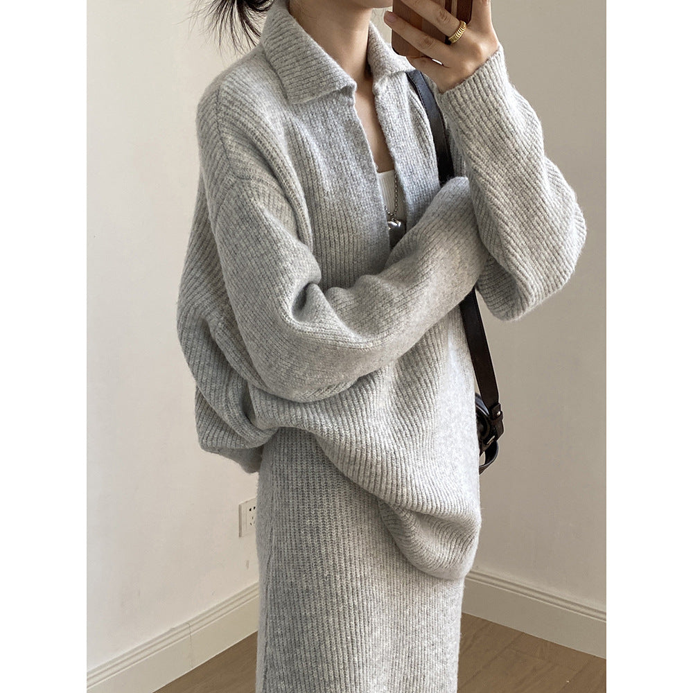 【YP680】 實拍深V慵懶毛衣＋針織長裙(含羊6%) 套裝251023