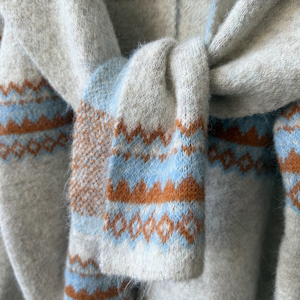 【YP6106】 實拍費爾島提花針織外套＋圍巾(含羊毛3%) 251023