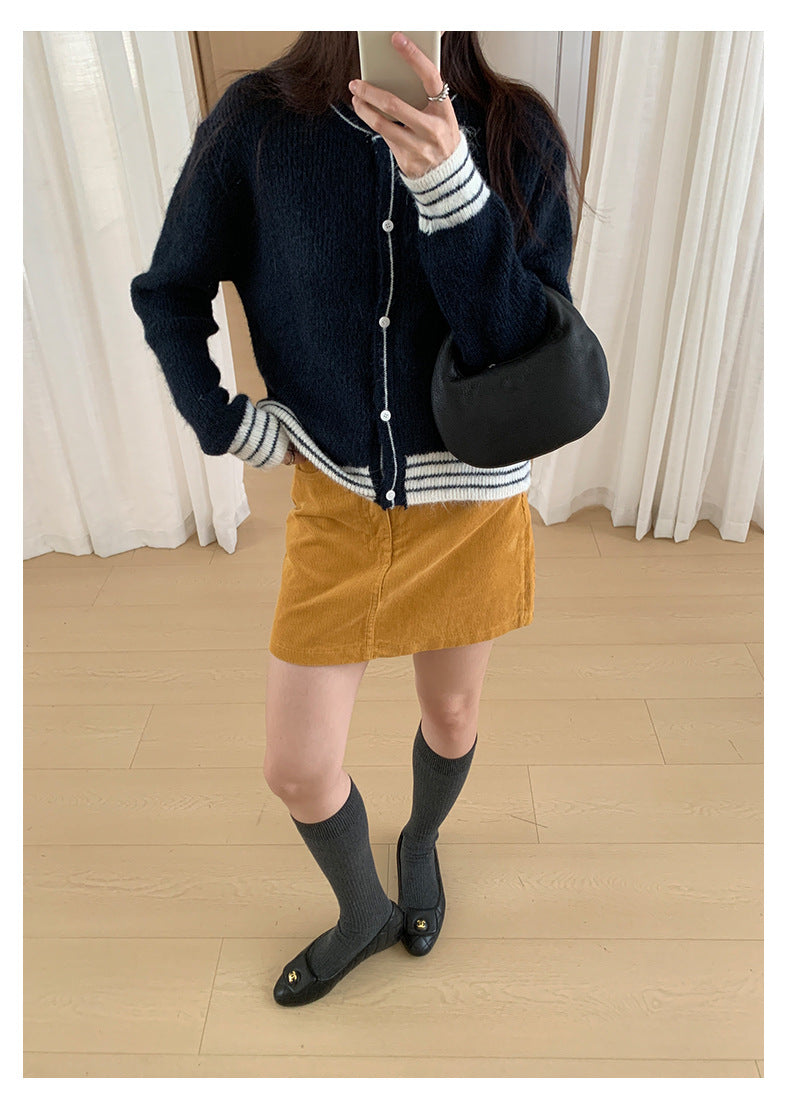 【H562】實拍秋冬S~XL必備復古高腰燈芯絨A字裙251021