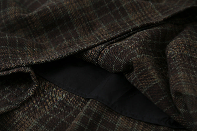 【LD11008】實拍復古毛呢格子高腰a字裙(左右有口袋）251110