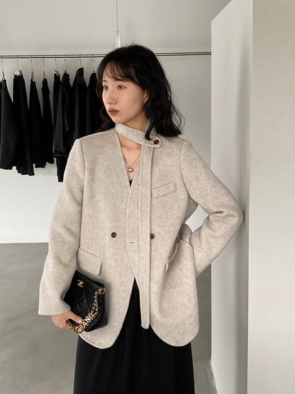 【cimz809】實拍復古雙面羊毛西裝外套+飄帶（羊毛100)251120