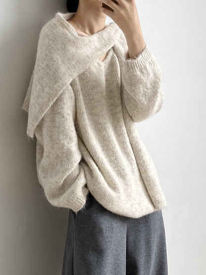 【Y25805】 實拍溫柔軟糯V領毛衣+針織披肩(含羊毛3％）251023