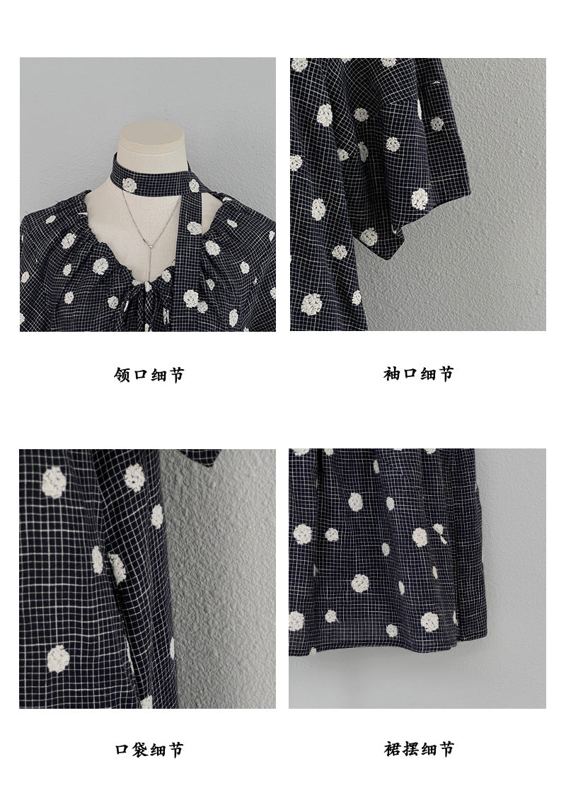 【cimz6579】法式復古慵懶☁️重工刺繡點點V領短袖連身長裙260625
