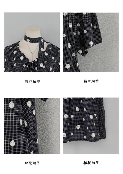 【cimz6579】法式復古慵懶☁️重工刺繡點點V領短袖連身長裙260625