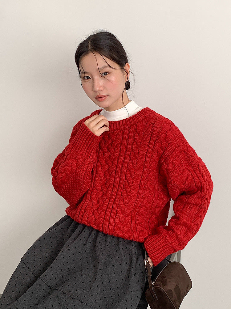 【LD11003】實拍冬季加厚麻花長袖圓領毛衣251110