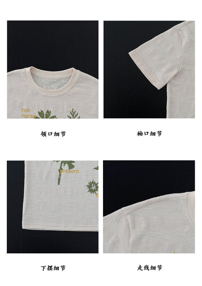 【cimz1973】夏日森林系女孩🍃韓系復古樹葉印花寬鬆高級感短袖T恤260709