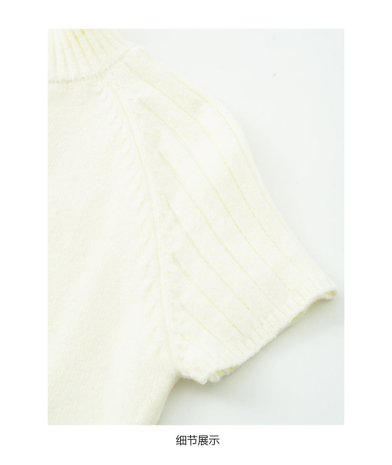 【H5516】實拍高領氣質短袖針織衫251125