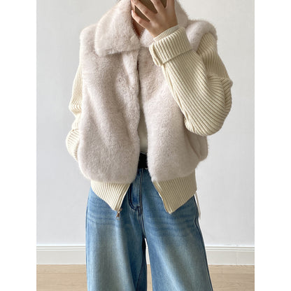 【YH8309】實拍高質感時髦仿皮草拼接針織假2件毛毛外套251113