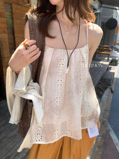 【L10690】夏日精緻女孩✨時髦鏤空刺繡工藝百搭休閒細肩帶上衣260511