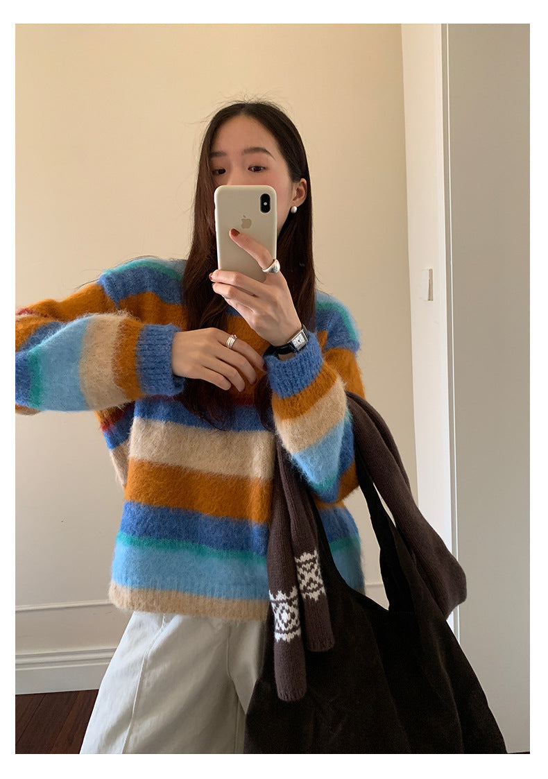 【H5522】實拍韓系街頭絨毛彩色針織毛衣251125