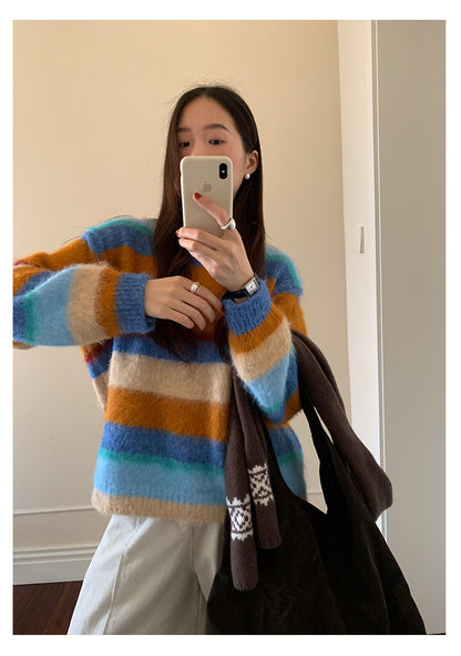 【H5522】實拍韓系街頭絨毛彩色針織毛衣251125