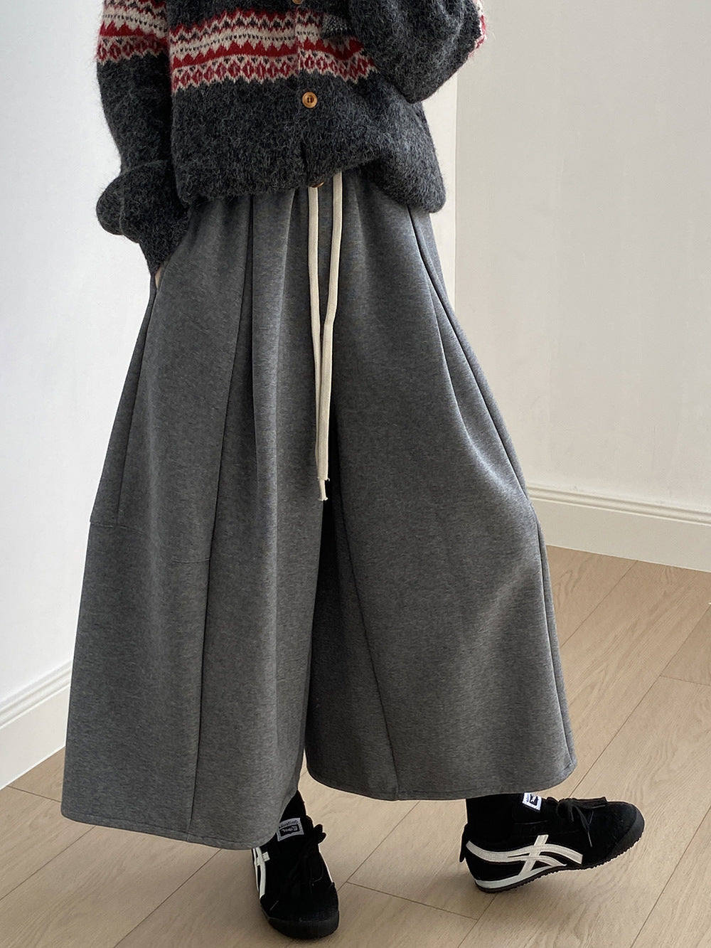 【Y82678】 實拍鬆緊腰抽繩顯瘦闊腿九分褲裙251023