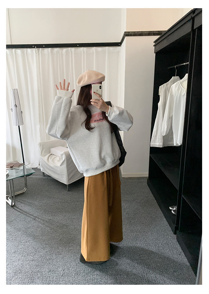 【H5491】實拍秋冬毛呢鬆緊腰加厚闊腿休閒褲251109