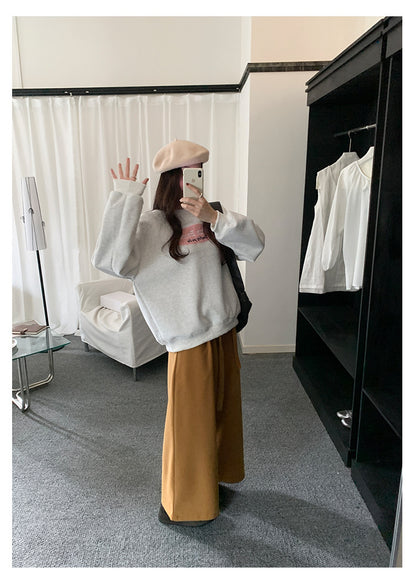 【H5491】實拍秋冬毛呢鬆緊腰加厚闊腿休閒褲251109