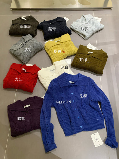【LSC1072】檸檬簍空polo領針織開衫251117