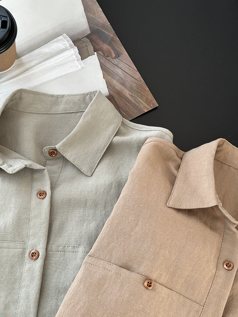 【cim6112】實拍韓國法式氣質天絲亞麻長袖襯衫251030